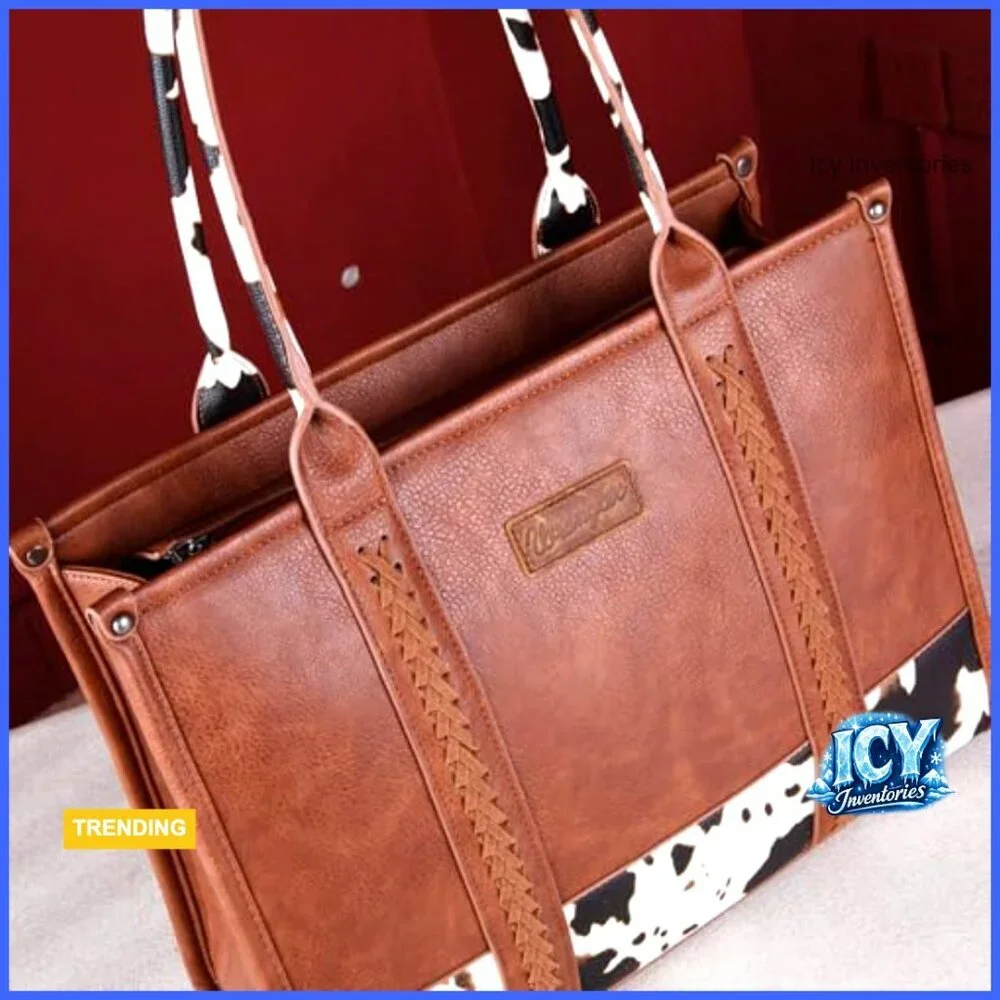Western Cow Print Tote Bag with Top Handle for Daily Essentials
